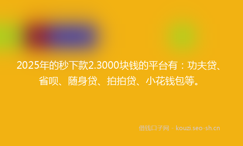 2025年的秒下款2.3000块钱的平台有：功夫贷、省呗、随身贷、拍拍贷、小花钱包等。