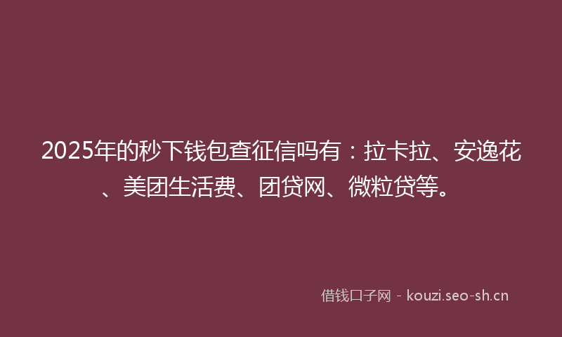 2025年的秒下钱包查征信吗有：拉卡拉、安逸花、美团生活费、团贷网、微粒贷等。
