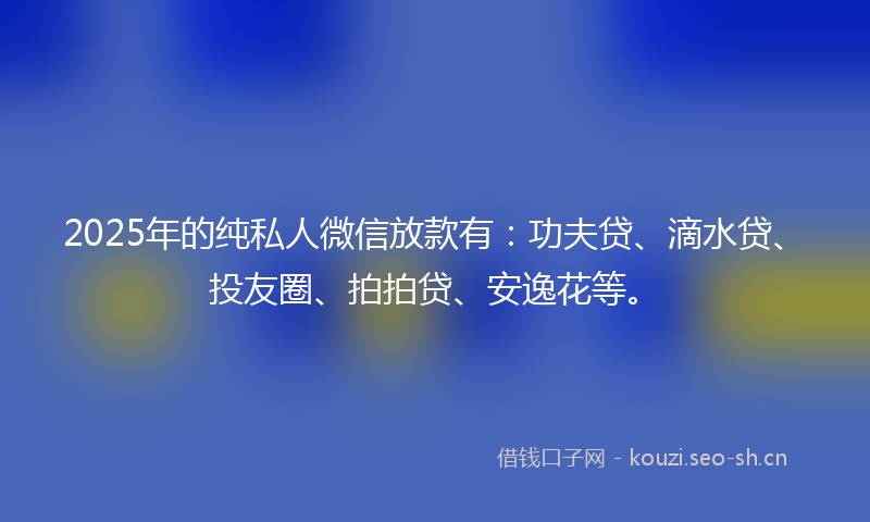 2025年的纯私人微信放款有：功夫贷、滴水贷、投友圈、拍拍贷、安逸花等。