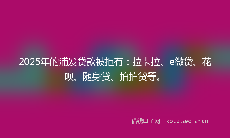 2025年的浦发贷款被拒有：拉卡拉、e微贷、花呗、随身贷、拍拍贷等。