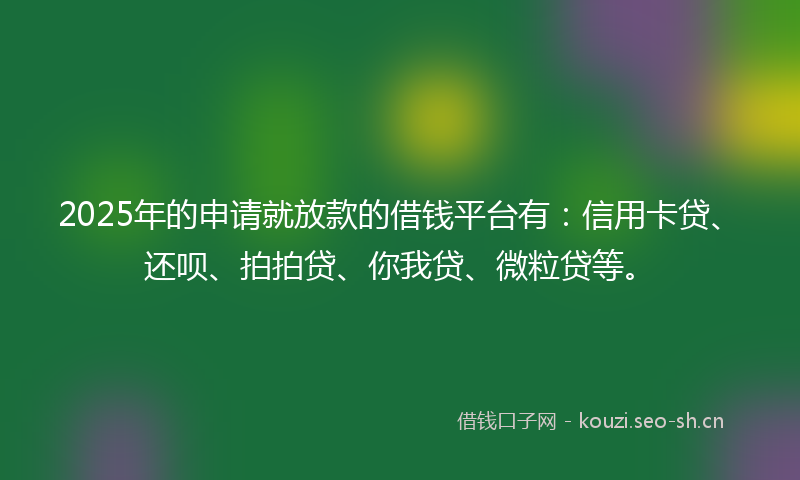 2025年的申请就放款的借钱平台有：信用卡贷、还呗、拍拍贷、你我贷、微粒贷等。