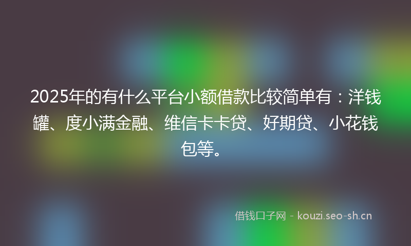 2025年的有什么平台小额借款比较简单有：洋钱罐、度小满金融、维信卡卡贷、好期贷、小花钱包等。