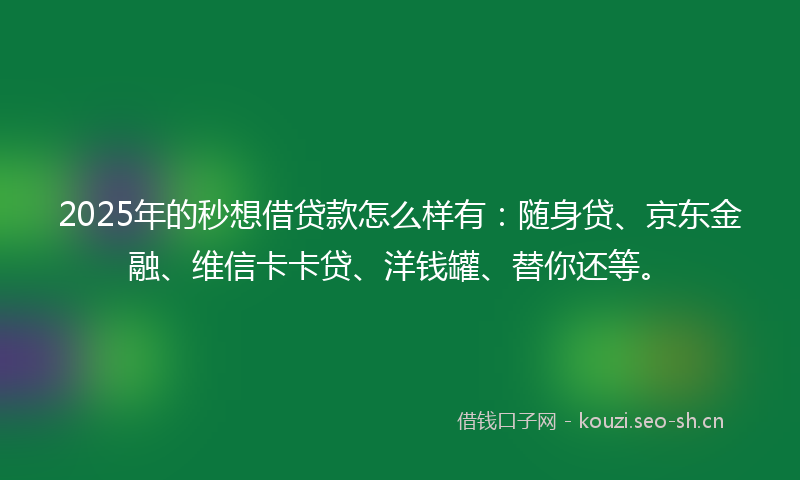 2025年的秒想借贷款怎么样有：随身贷、京东金融、维信卡卡贷、洋钱罐、替你还等。