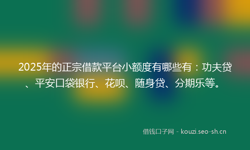 2025年的正宗借款平台小额度有哪些有：功夫贷、平安口袋银行、花呗、随身贷、分期乐等。