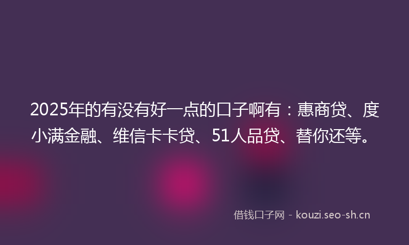2025年的有没有好一点的口子啊有：惠商贷、度小满金融、维信卡卡贷、51人品贷、替你还等。