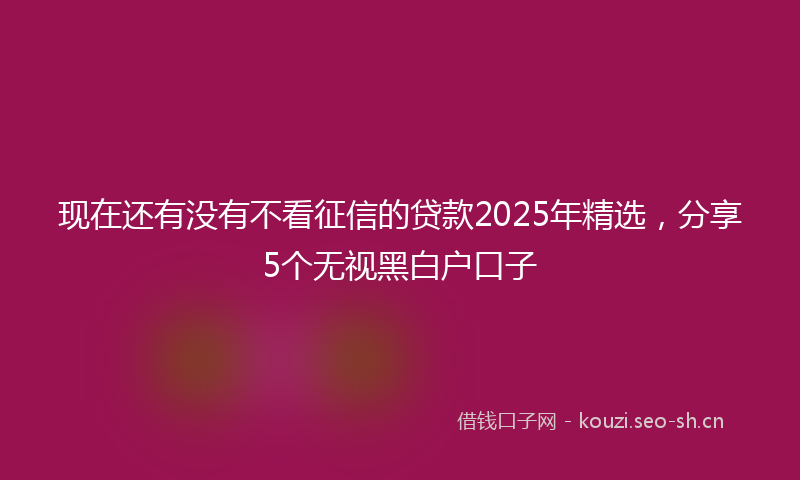 现在还有没有不看征信的贷款2025年精选，分享5个无视黑白户口子