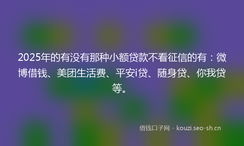 2025年的有没有那种小额贷款不看征信的有：微博借钱、美团生活费、平安i贷、随身贷、你我贷等。