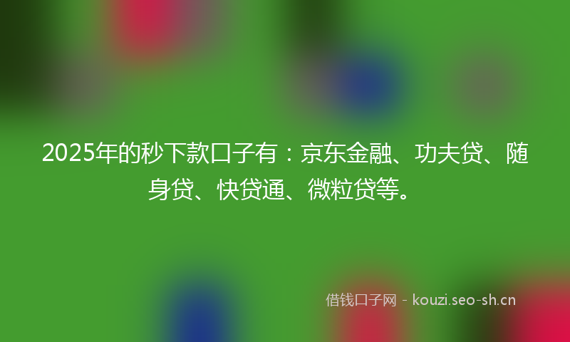 2025年的秒下款口子有：京东金融、功夫贷、随身贷、快贷通、微粒贷等。