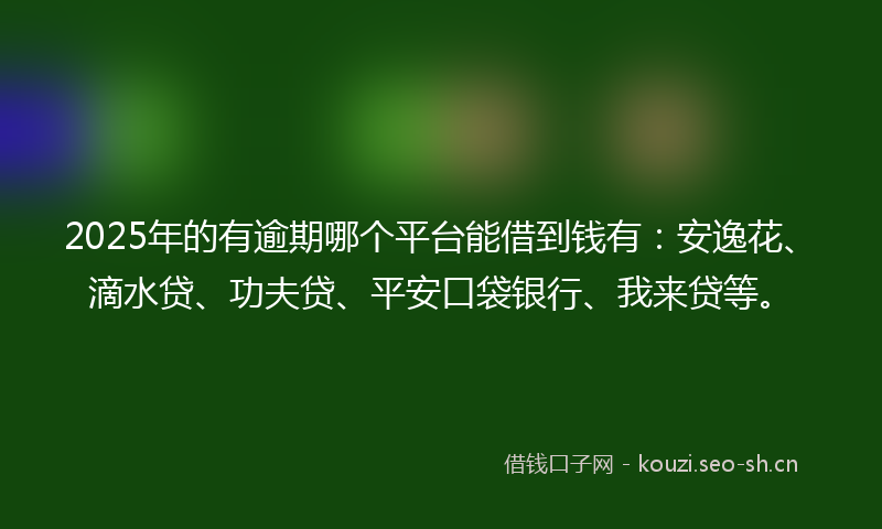 2025年的有逾期哪个平台能借到钱有:安逸花、滴水贷、功夫贷、平安口袋银行、我来贷等。