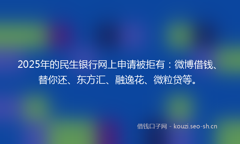 2025年的民生银行网上申请被拒有：微博借钱、替你还、东方汇、融逸花、微粒贷等。