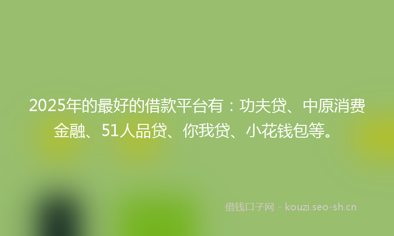 2025年的最好的借款平台有：功夫贷、中原消费金融、51人品贷、你我贷、小花钱包等。