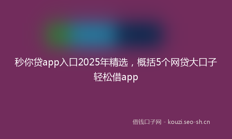秒你贷app入口2025年精选，概括5个网贷大口子轻松借app