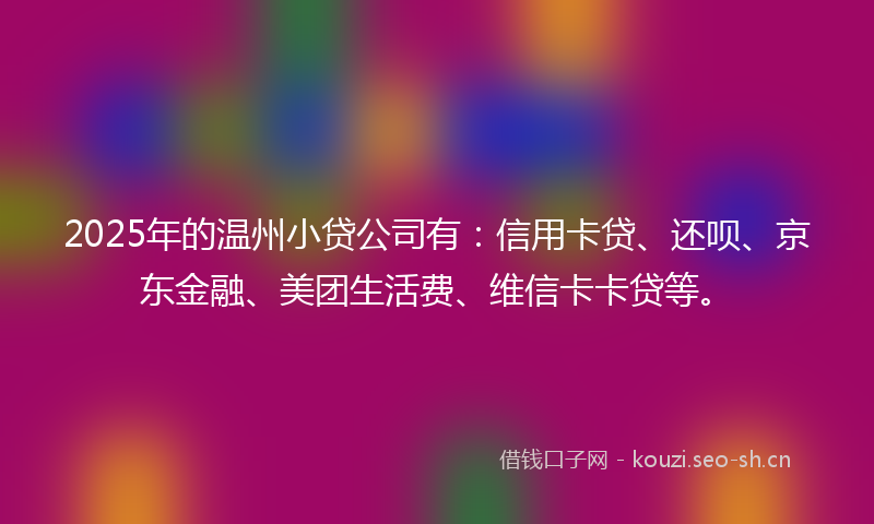 2025年的温州小贷公司有：信用卡贷、还呗、京东金融、美团生活费、维信卡卡贷等。