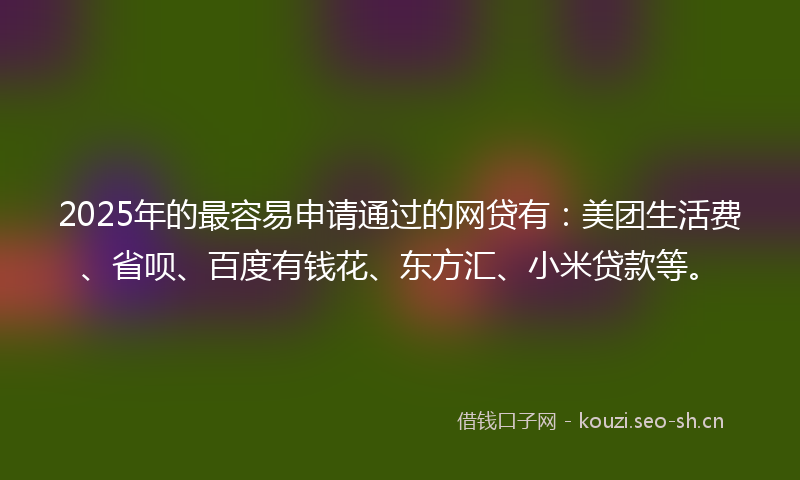 2025年的最容易申请通过的网贷有：美团生活费、省呗、百度有钱花、东方汇、小米贷款等。