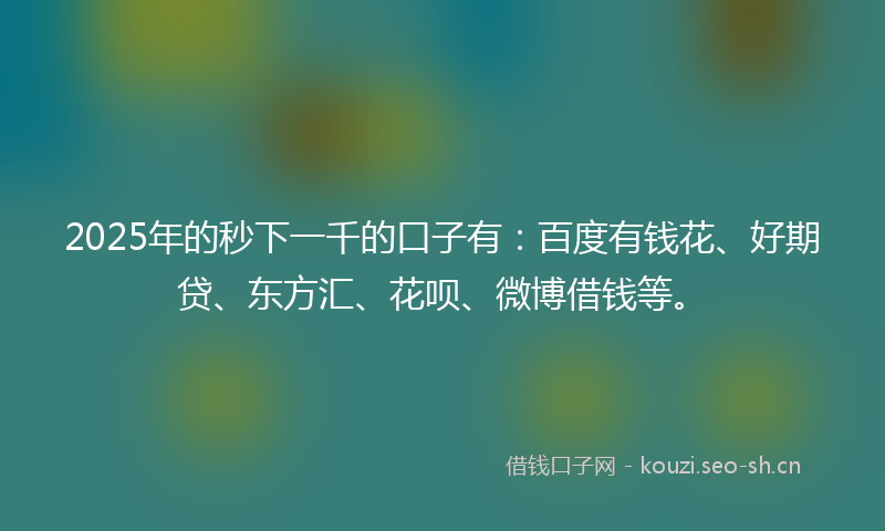 2025年的秒下一千的口子有：百度有钱花、好期贷、东方汇、花呗、微博借钱等。