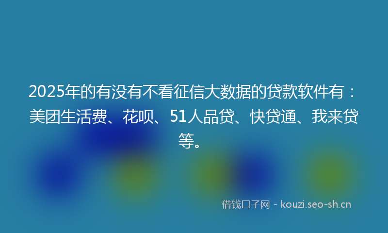 2025年的有没有不看征信大数据的贷款软件有：美团生活费、花呗、51人品贷、快贷通、我来贷等。