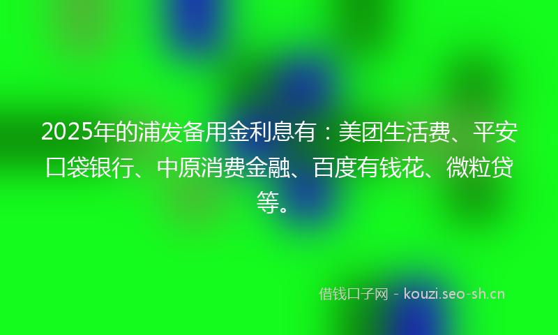 2025年的浦发备用金利息有：美团生活费、平安口袋银行、中原消费金融、百度有钱花、微粒贷等。