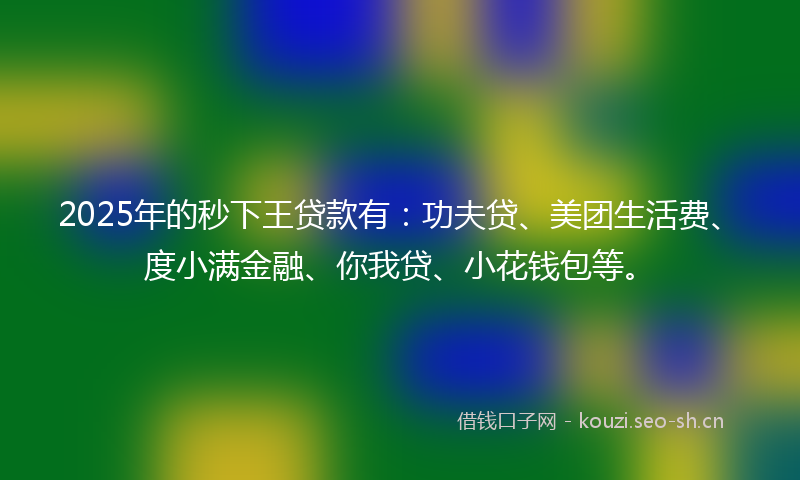 2025年的秒下王贷款有：功夫贷、美团生活费、度小满金融、你我贷、小花钱包等。
