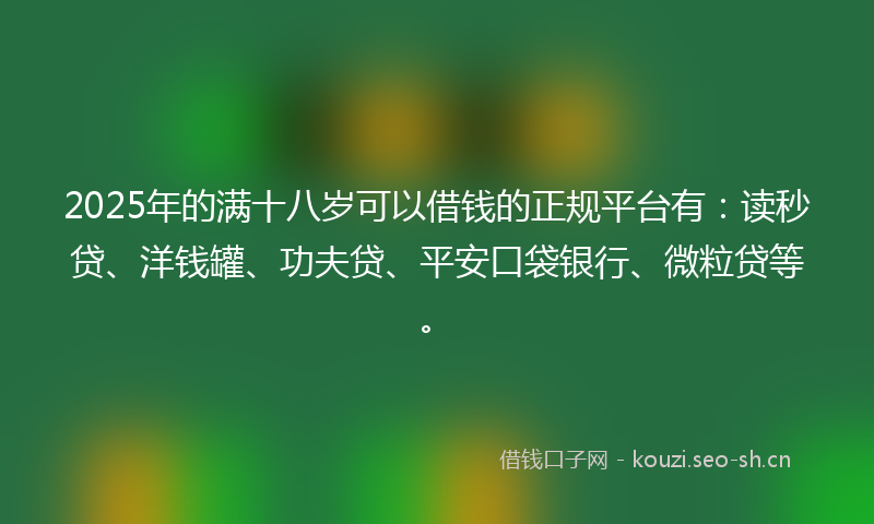 2025年的满十八岁可以借钱的正规平台有：读秒贷、洋钱罐、功夫贷、平安口袋银行、微粒贷等。