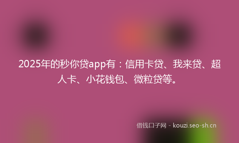 2025年的秒你贷app有：信用卡贷、我来贷、超人卡、小花钱包、微粒贷等。
