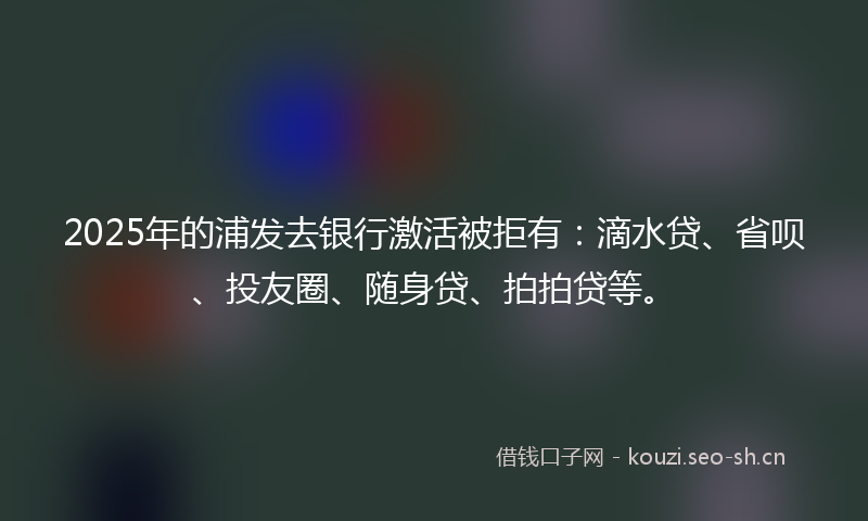 2025年的浦发去银行激活被拒有：滴水贷、省呗、投友圈、随身贷、拍拍贷等。