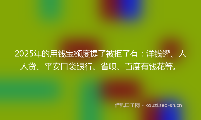 2025年的用钱宝额度提了被拒了有：洋钱罐、人人贷、平安口袋银行、省呗、百度有钱花等。
