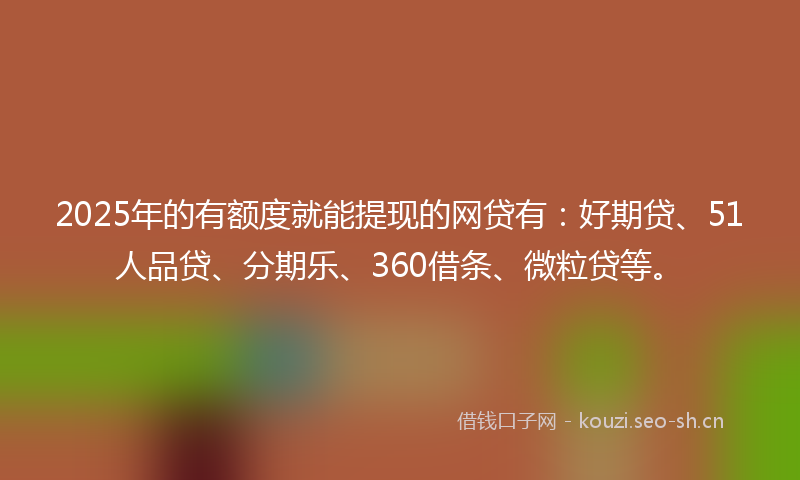 2025年的有额度就能提现的网贷有：好期贷、51人品贷、分期乐、360借条、微粒贷等。