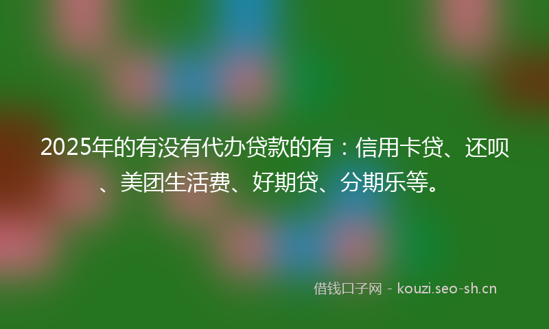 2025年的有没有代办贷款的有：信用卡贷、还呗、美团生活费、好期贷、分期乐等。