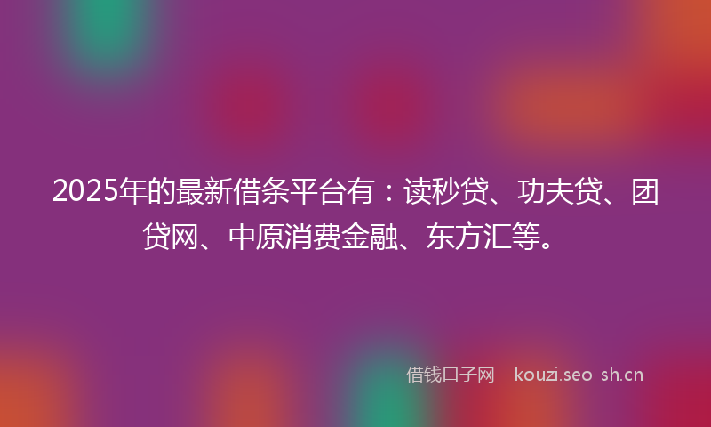2025年的最新借条平台有：读秒贷、功夫贷、团贷网、中原消费金融、东方汇等。