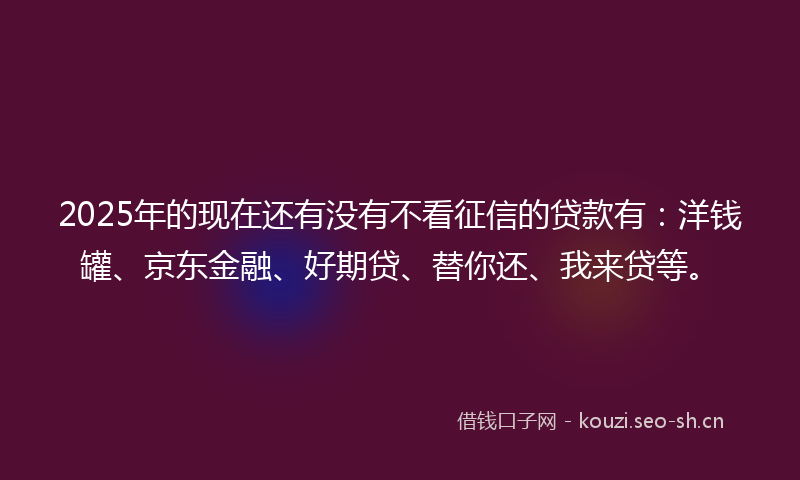 2025年的现在还有没有不看征信的贷款有:洋钱罐、京东金融、好期贷、替你还、我来贷等。