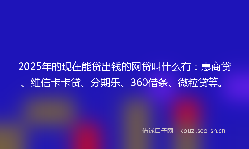 2025年的现在能贷出钱的网贷叫什么有：惠商贷、维信卡卡贷、分期乐、360借条、微粒贷等。