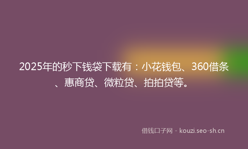 2025年的秒下钱袋下载有：小花钱包、360借条、惠商贷、微粒贷、拍拍贷等。