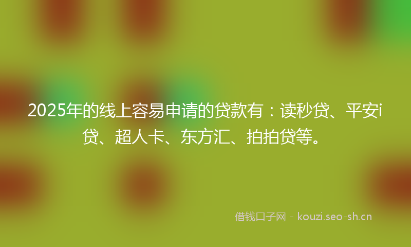 2025年的线上容易申请的贷款有：读秒贷、平安i贷、超人卡、东方汇、拍拍贷等。
