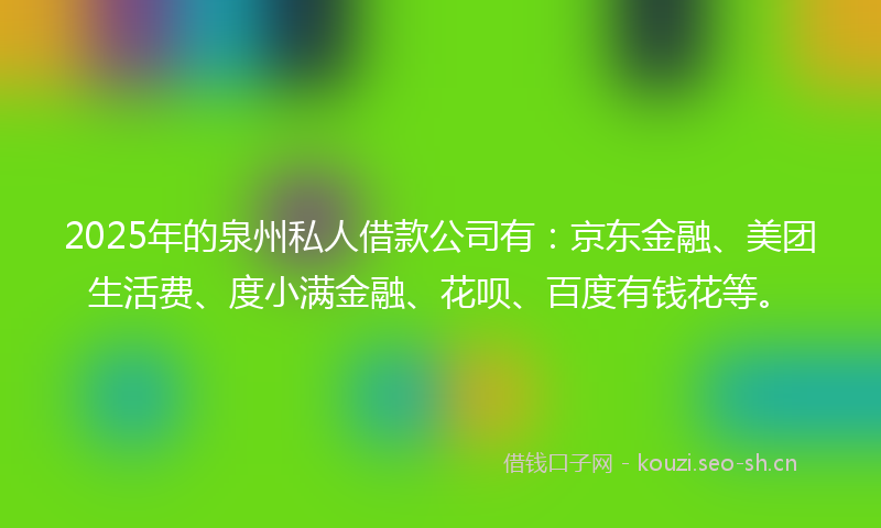 2025年的泉州私人借款公司有：京东金融、美团生活费、度小满金融、花呗、百度有钱花等。