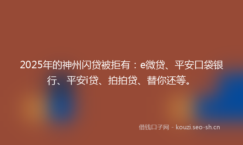 2025年的神州闪贷被拒有：e微贷、平安口袋银行、平安i贷、拍拍贷、替你还等。