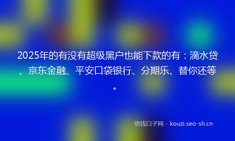 2025年的有没有超级黑户也能下款的有：滴水贷、京东金融、平安口袋银行、分期乐、替你还等。