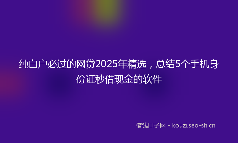 纯白户必过的网贷2025年精选，总结5个手机身份证秒借现金的软件