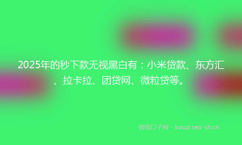 2025年的秒下款无视黑白有：小米贷款、东方汇、拉卡拉、团贷网、微粒贷等。