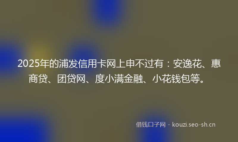 2025年的浦发信用卡网上申不过有：安逸花、惠商贷、团贷网、度小满金融、小花钱包等。