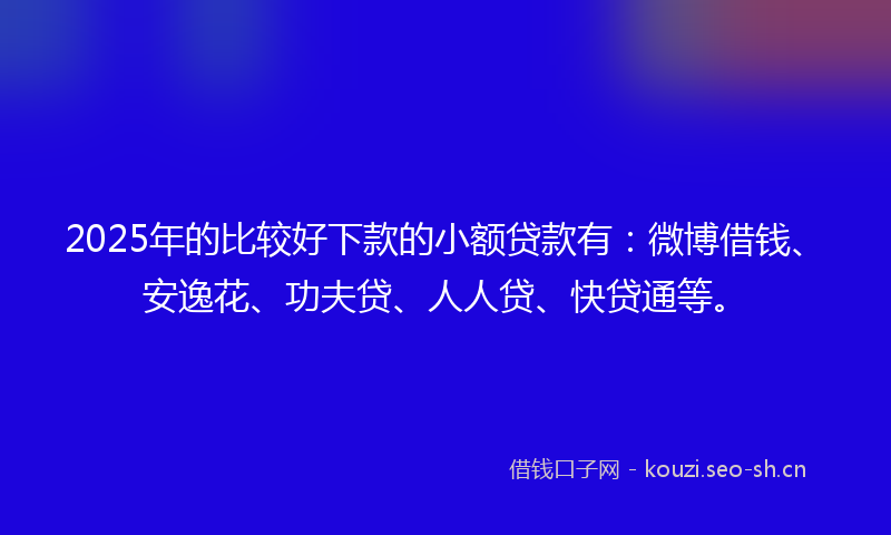 2025年的比较好下款的小额贷款有：微博借钱、安逸花、功夫贷、人人贷、快贷通等。