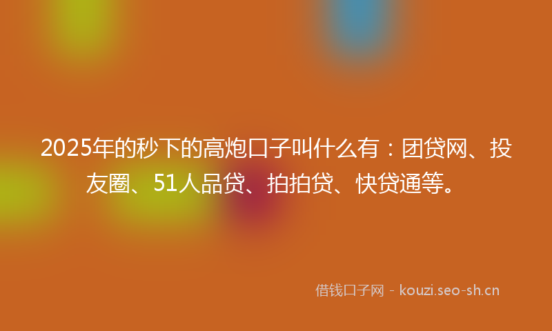 2025年的秒下的高炮口子叫什么有:团贷网、投友圈、51人品贷、拍拍贷、快贷通等。