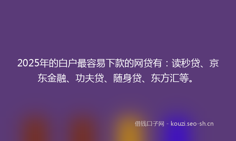 2025年的白户最容易下款的网贷有：读秒贷、京东金融、功夫贷、随身贷、东方汇等。