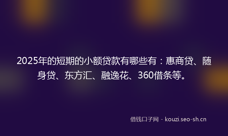 2025年的短期的小额贷款有哪些有：惠商贷、随身贷、东方汇、融逸花、360借条等。