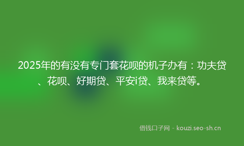 2025年的有没有专门套花呗的机子办有：功夫贷、花呗、好期贷、平安i贷、我来贷等。