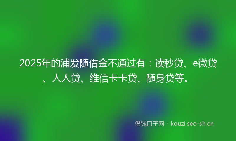 2025年的浦发随借金不通过有：读秒贷、e微贷、人人贷、维信卡卡贷、随身贷等。