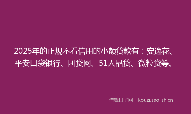2025年的正规不看信用的小额贷款有：安逸花、平安口袋银行、团贷网、51人品贷、微粒贷等。