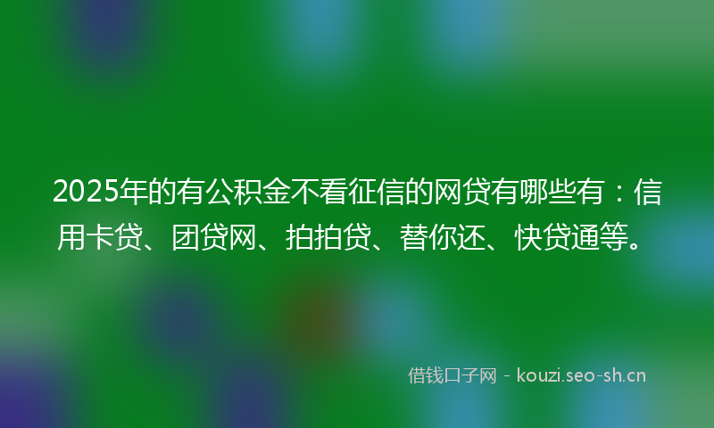 2025年的有公积金不看征信的网贷有哪些有：信用卡贷、团贷网、拍拍贷、替你还、快贷通等。