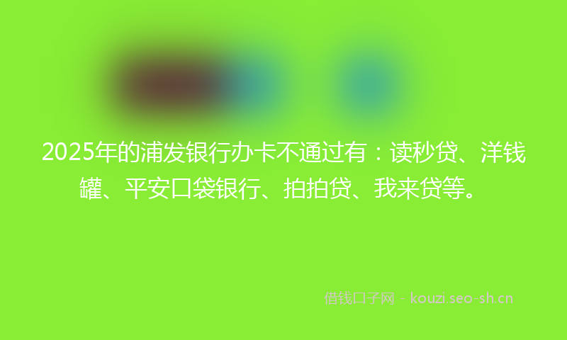 2025年的浦发银行办卡不通过有:读秒贷、洋钱罐、平安口袋银行、拍拍贷、我来贷等。