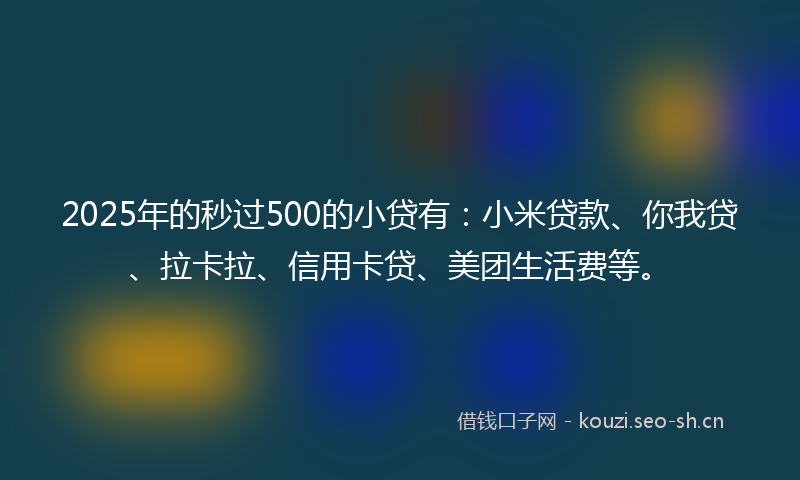 2025年的秒过500的小贷有：小米贷款、你我贷、拉卡拉、信用卡贷、美团生活费等。