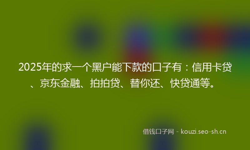 2025年的求一个黑户能下款的口子有：信用卡贷、京东金融、拍拍贷、替你还、快贷通等。